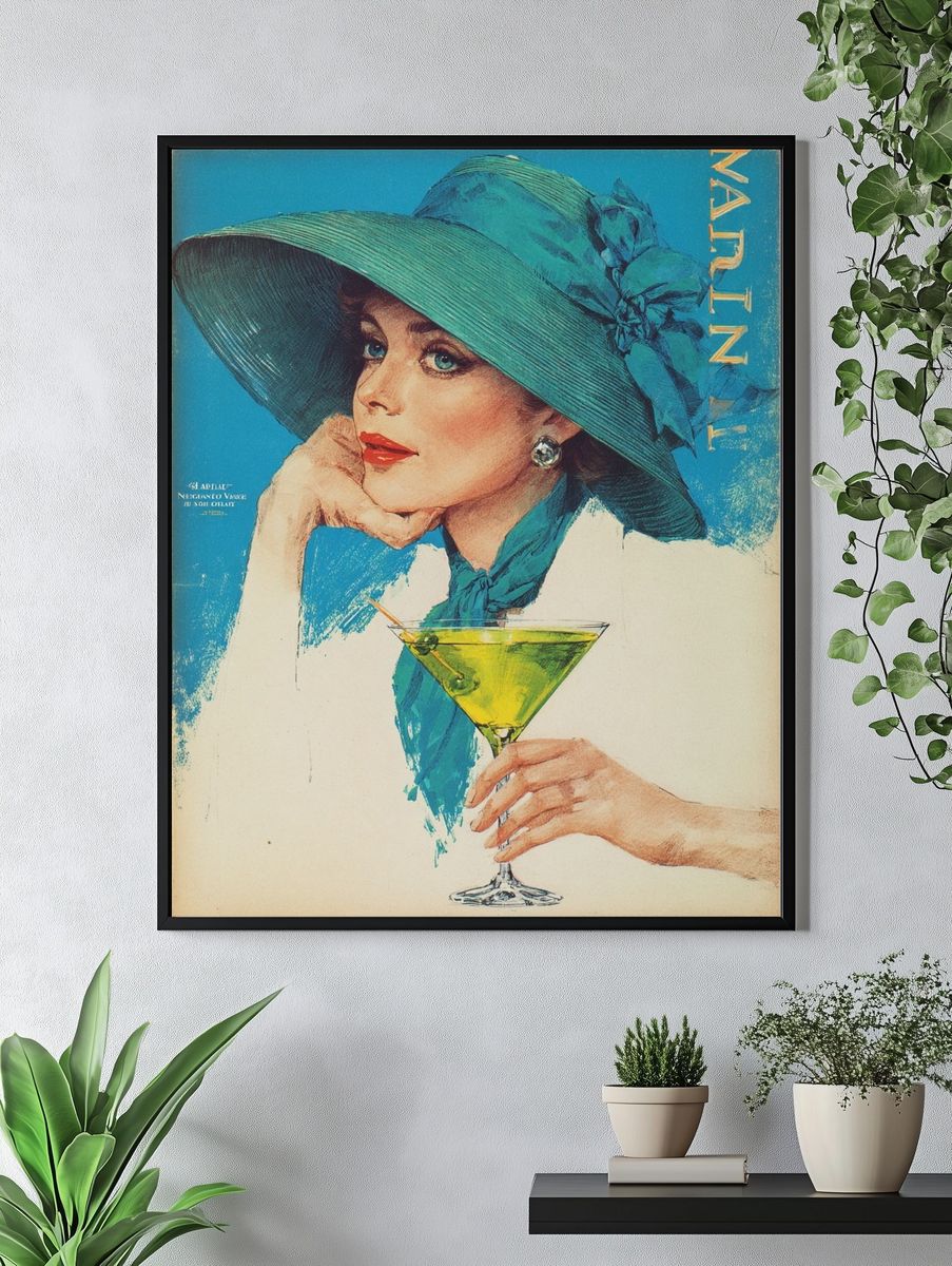 Elegant Woman with Martini — Vintage Print. — room view 4