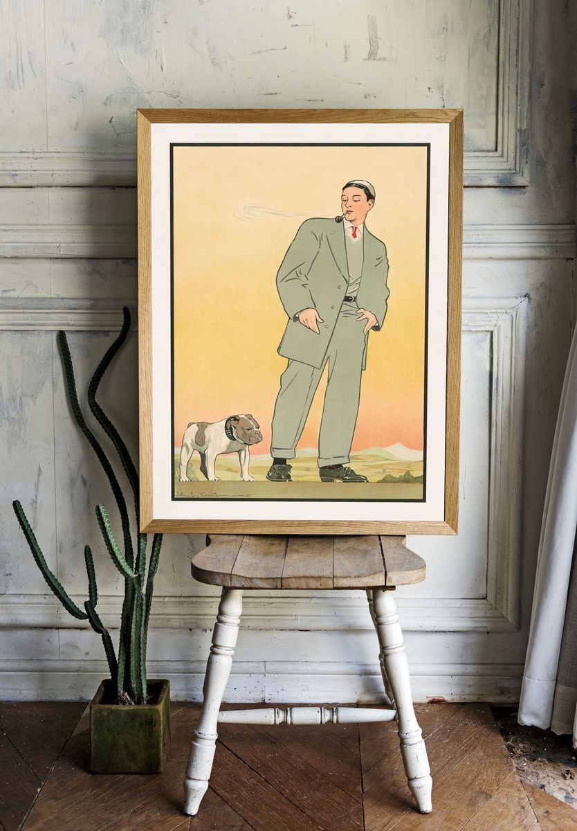 Stylish Man with Bulldog — Vintage Print. — room view 1