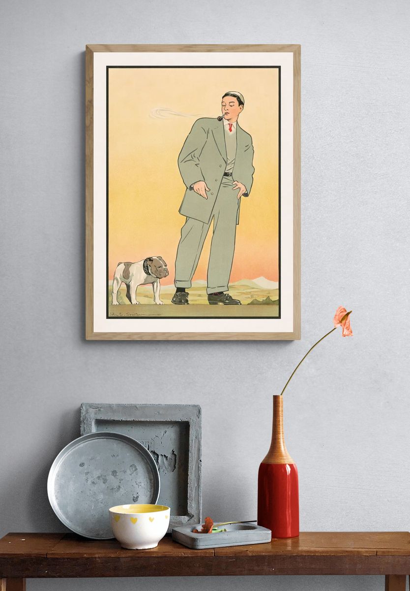 Stylish Man with Bulldog — Vintage Print. — room view 3