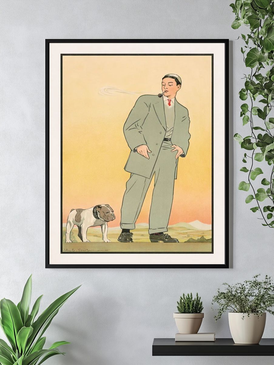 Stylish Man with Bulldog — Vintage Print. — room view 4