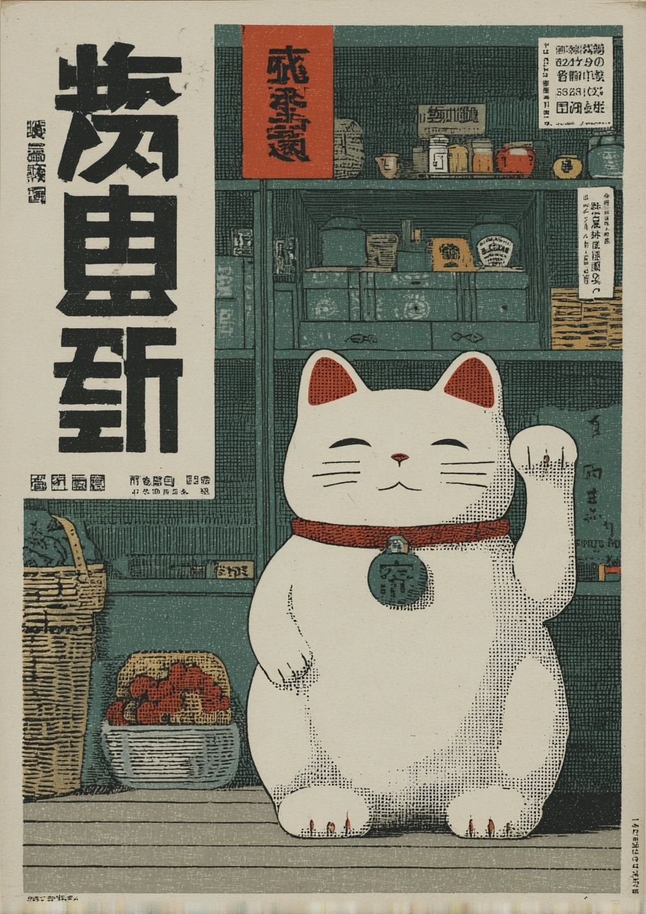 Maneki Neko — Vintage Print. poster — vintage art