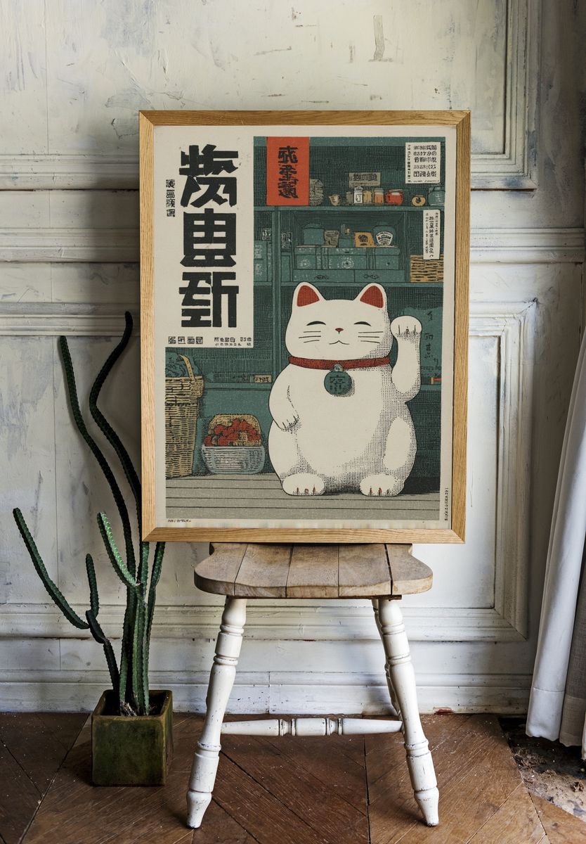 Maneki Neko — Vintage Print. room preview