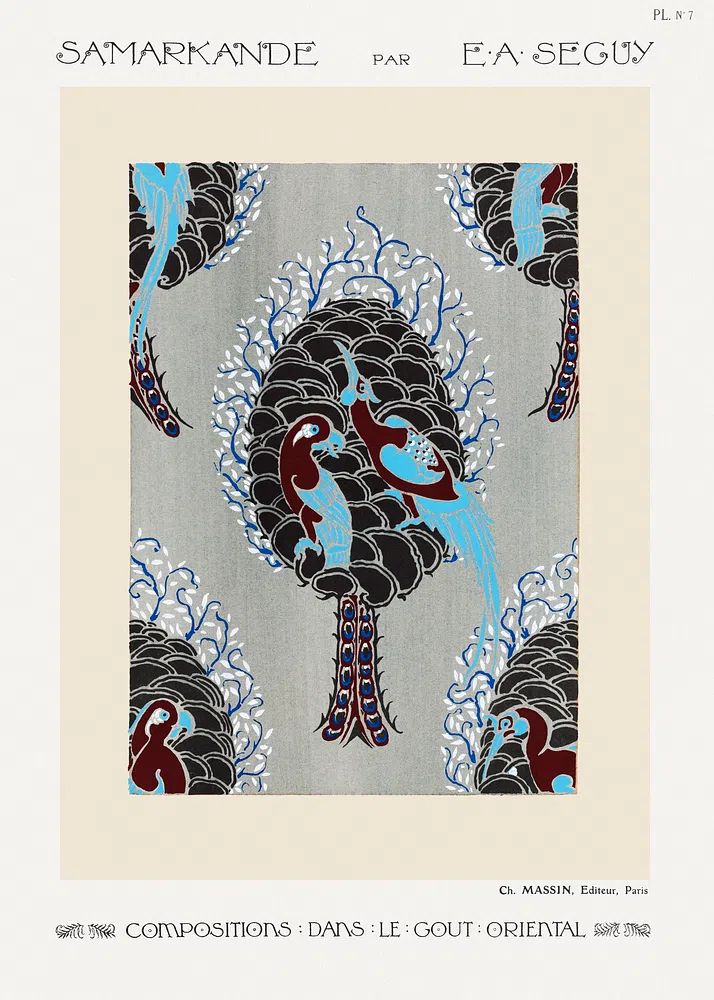 Art Nouveau bird pattern pochoir. poster detail
