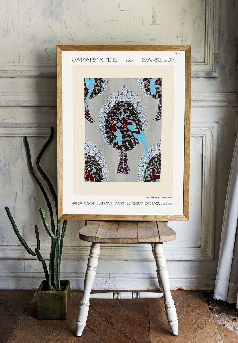 Art Nouveau bird pattern pochoir. — room view 1