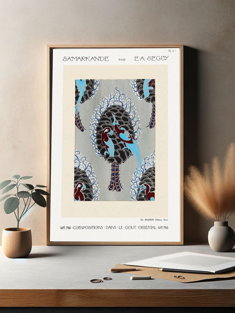Art Nouveau bird pattern pochoir. — room view 2