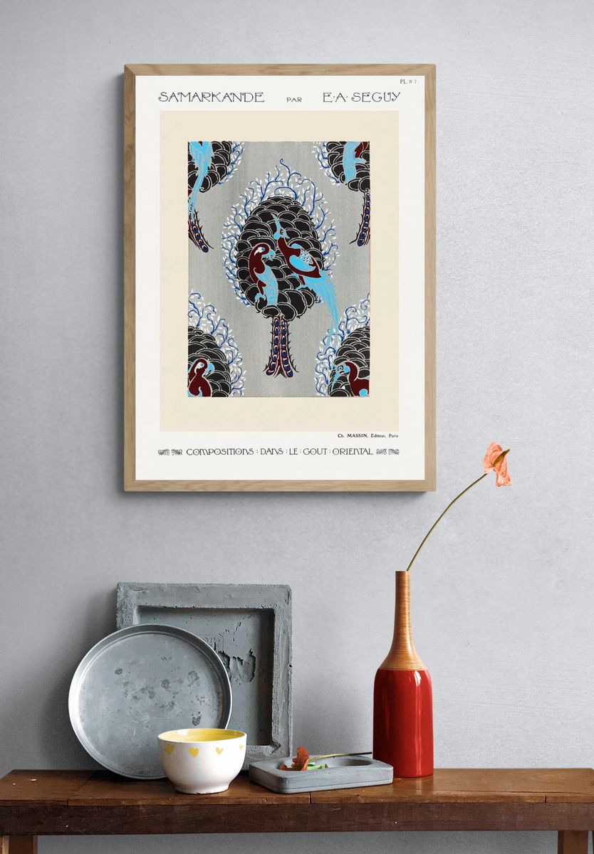 Art Nouveau bird pattern pochoir. — room view 3