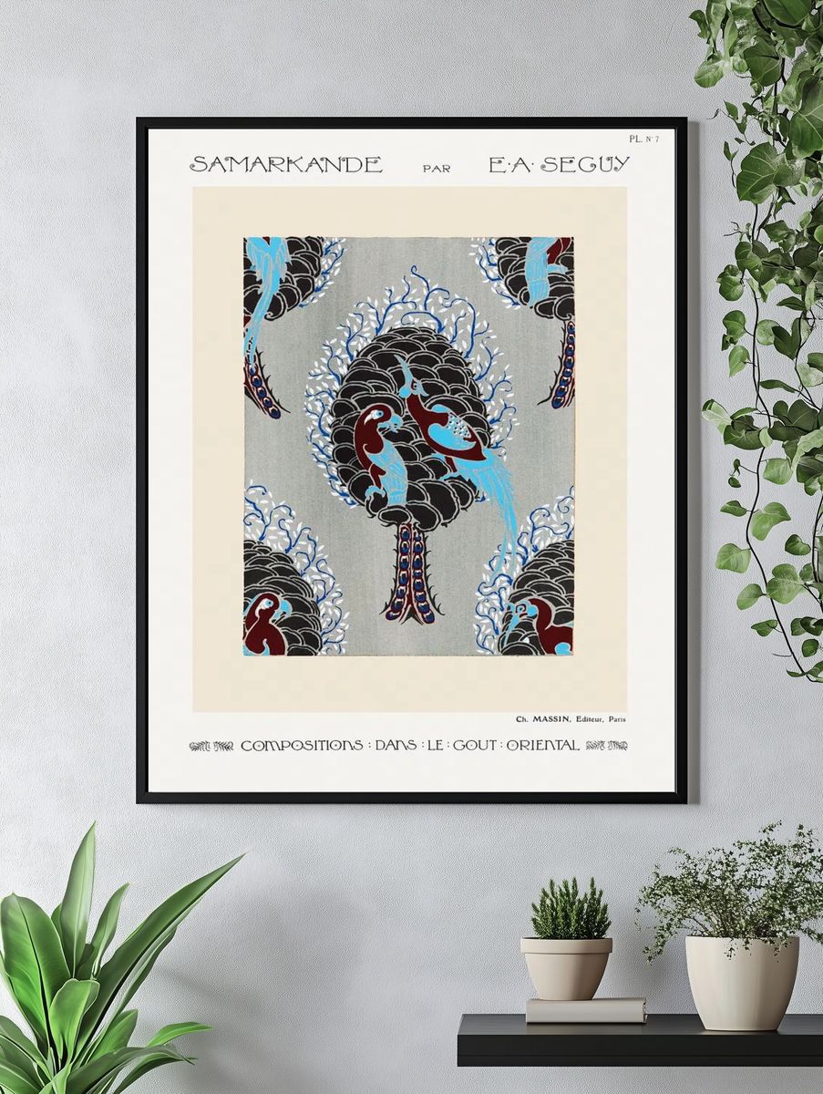 Art Nouveau bird pattern pochoir. — room view 4