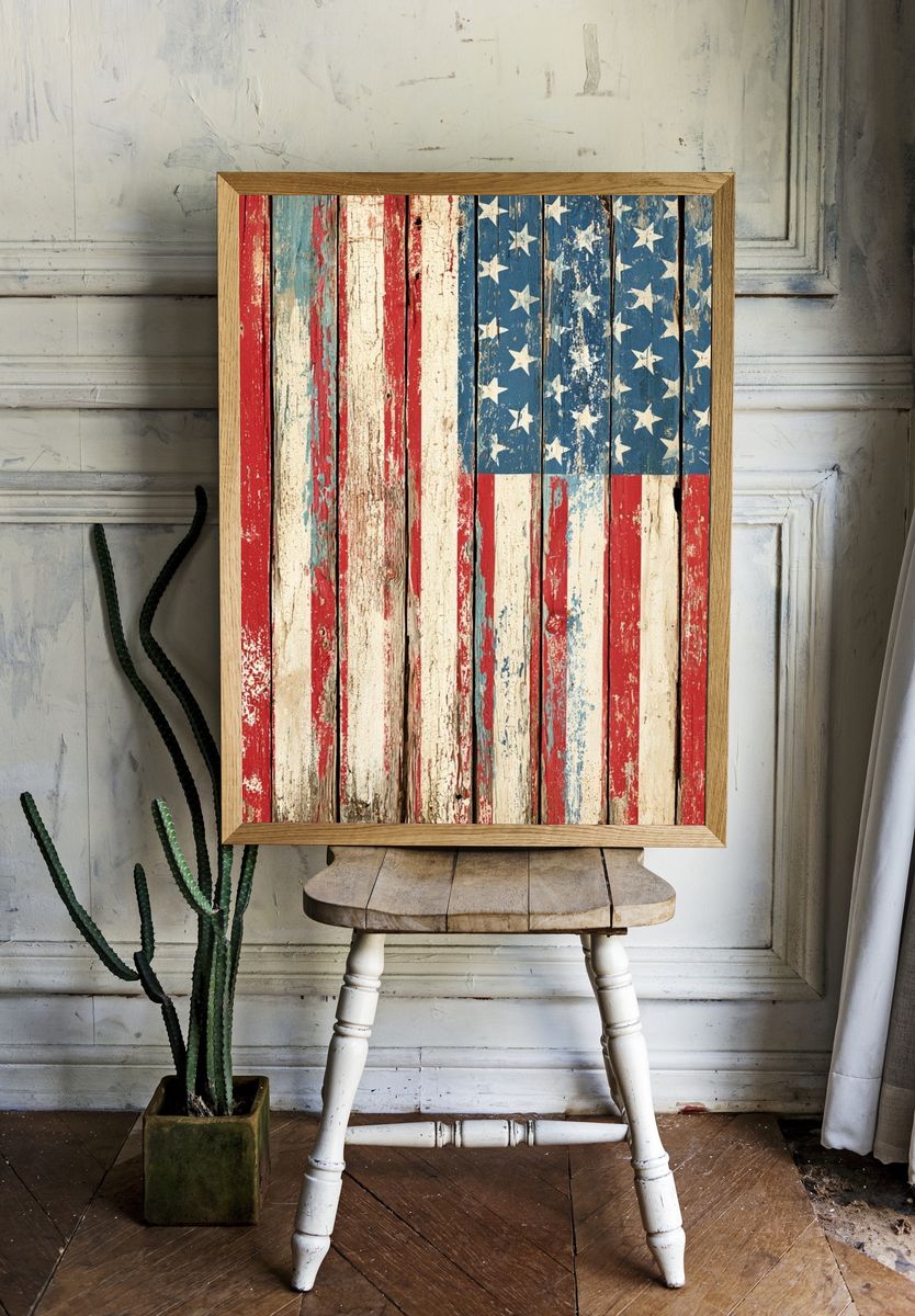 Distressed American Flag Vintage Print. room preview