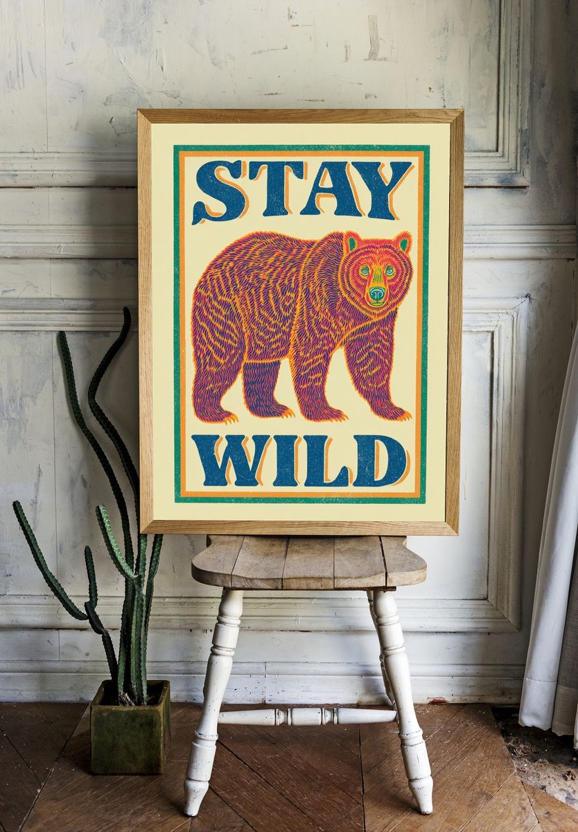 Stay Wild Bear Vintage Poster. — room view 1