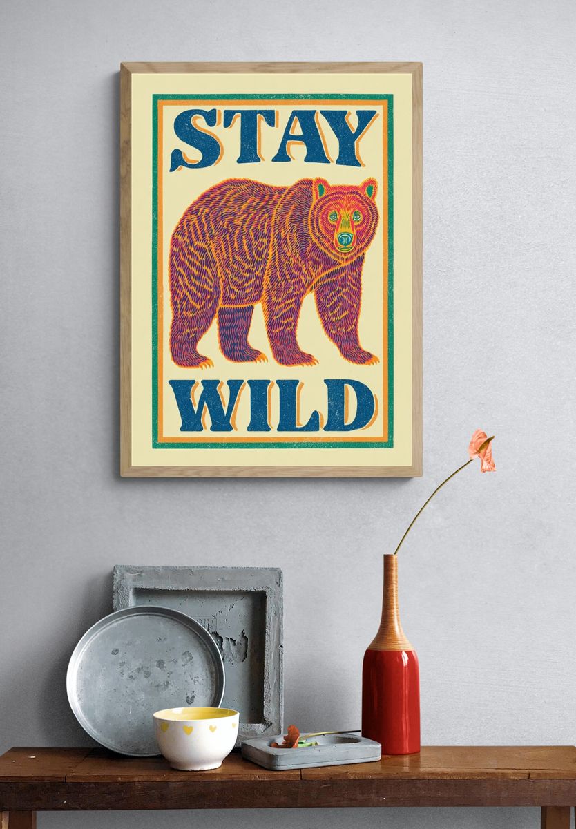 Stay Wild Bear Vintage Poster. — room view 3