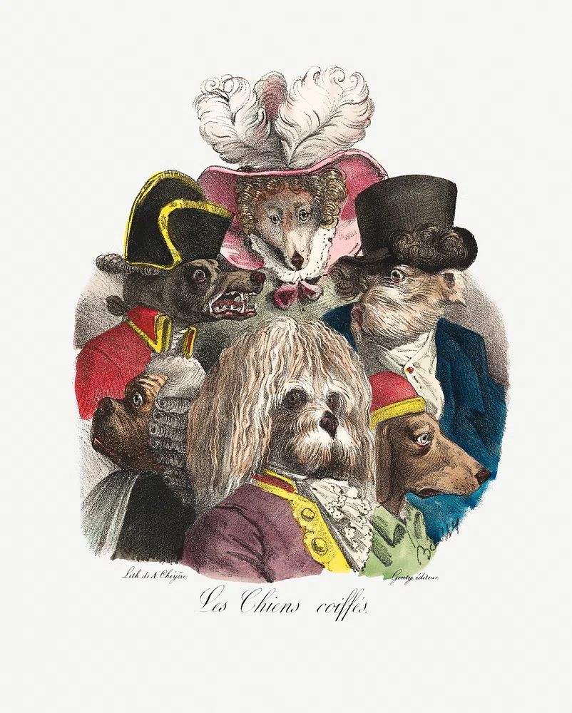 Les Chiens Coiffés (ca. 1825). poster — vintage art