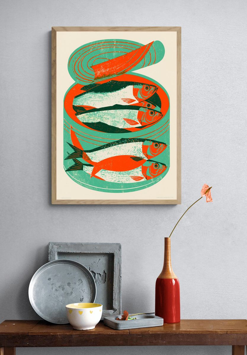 Schooling Fish Vintage Print. — room view 3