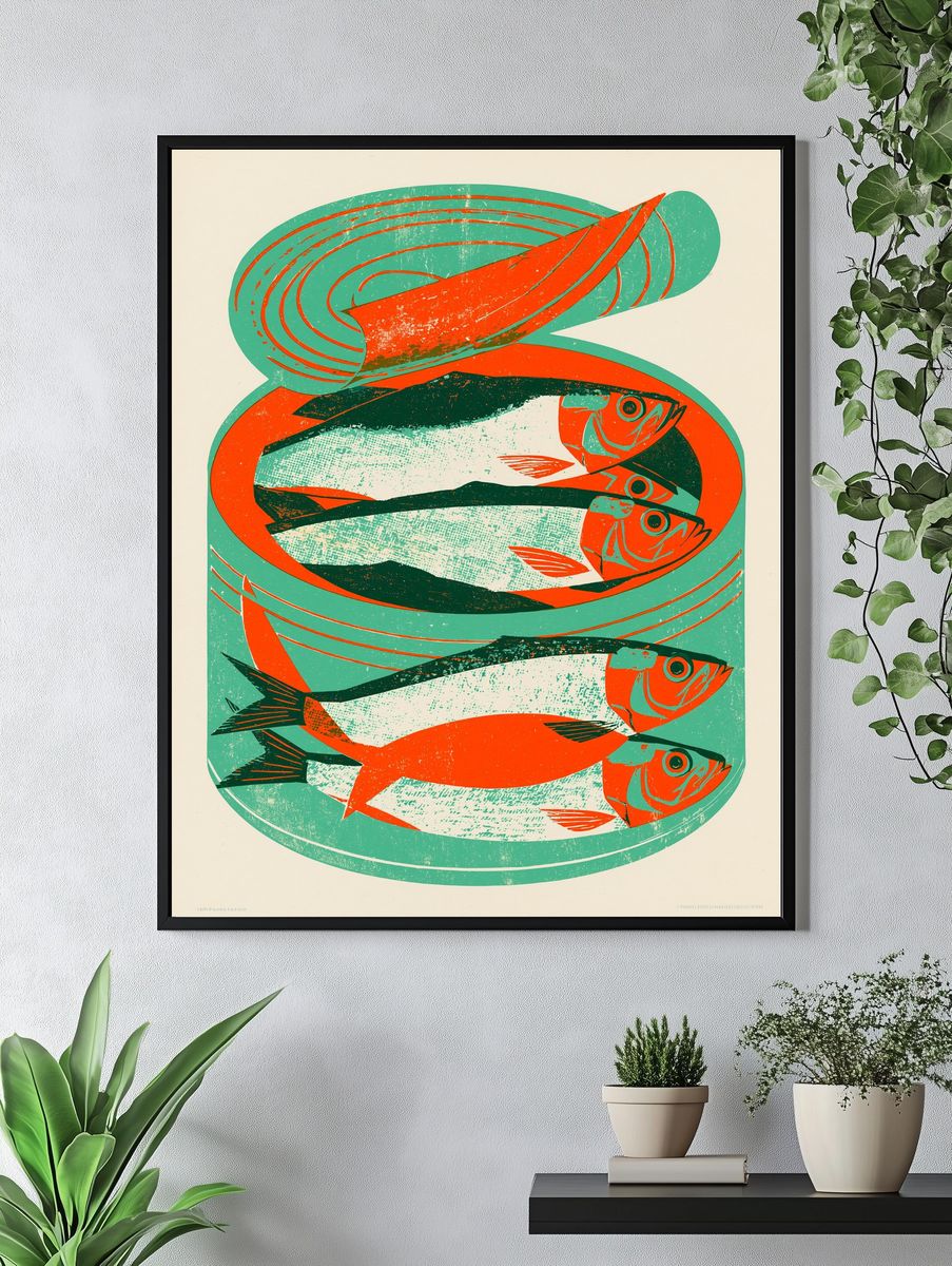 Schooling Fish Vintage Print. — room view 4