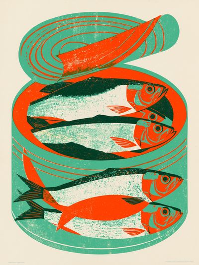 Schooling Fish Vintage Print.