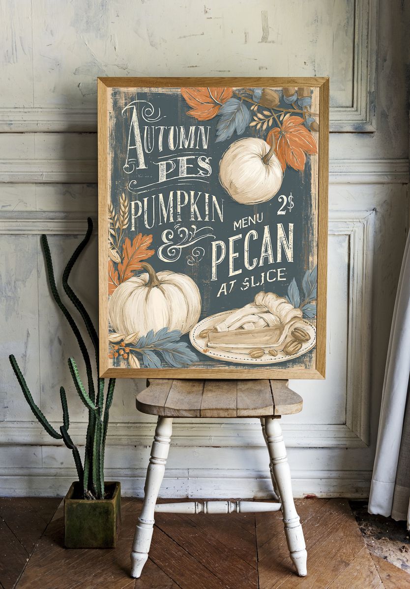 Autumn Apples and Pumpkin Vintage Poster. — room view 1