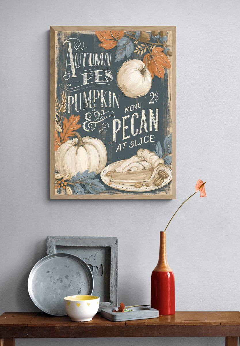 Autumn Apples and Pumpkin Vintage Poster. — room view 3