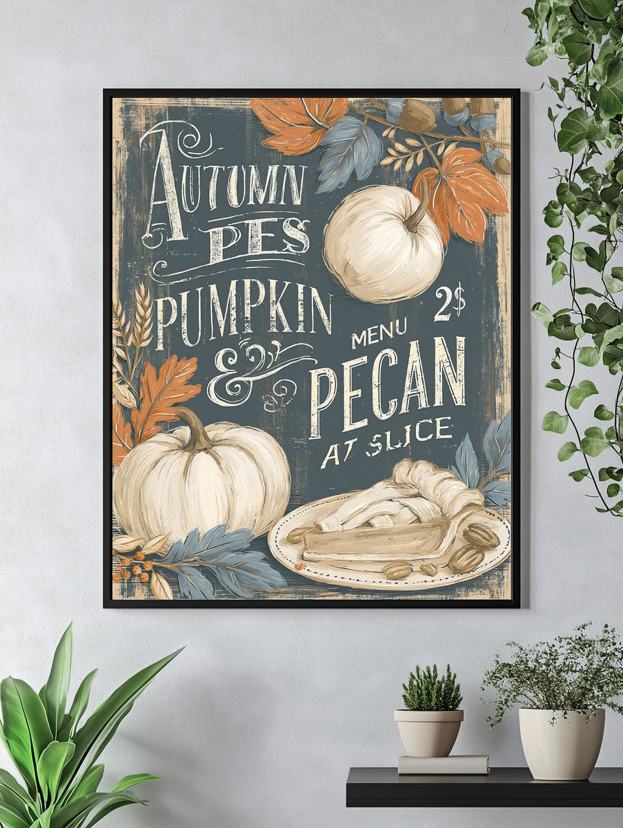 Autumn Apples and Pumpkin Vintage Poster. — room view 4
