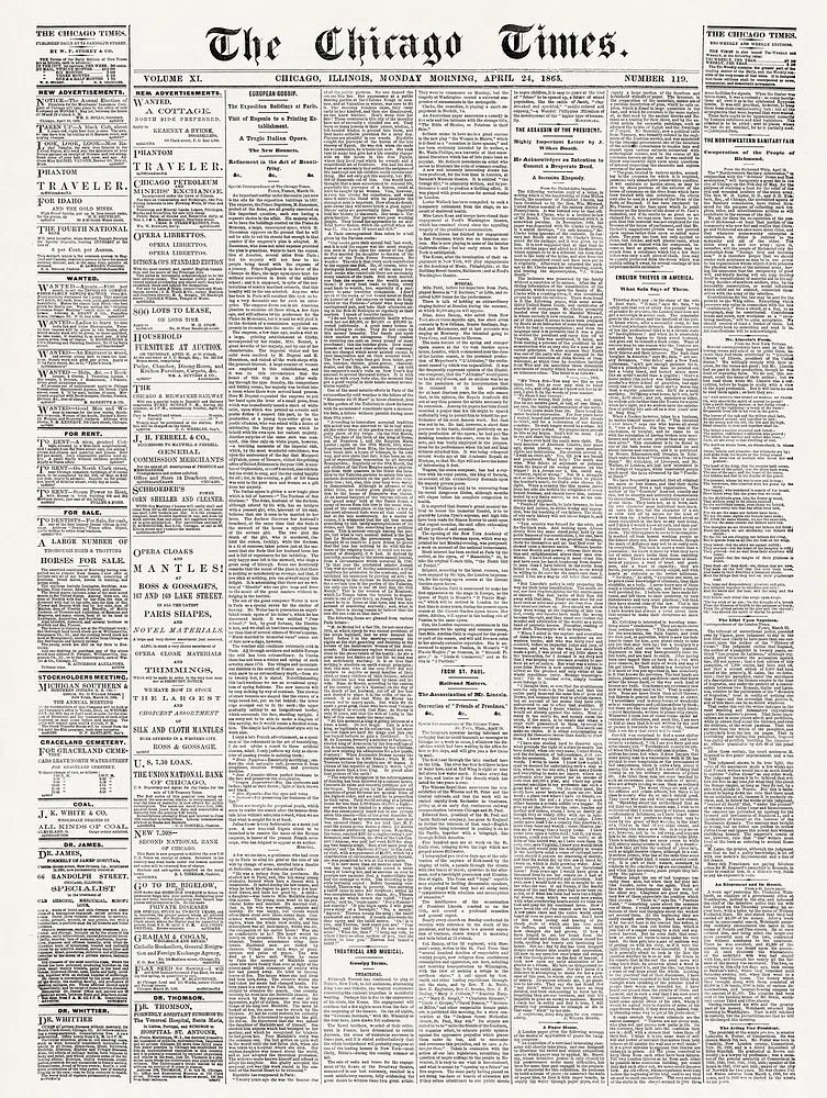 Chicago Times, newspaper. April 24. poster — vintage art