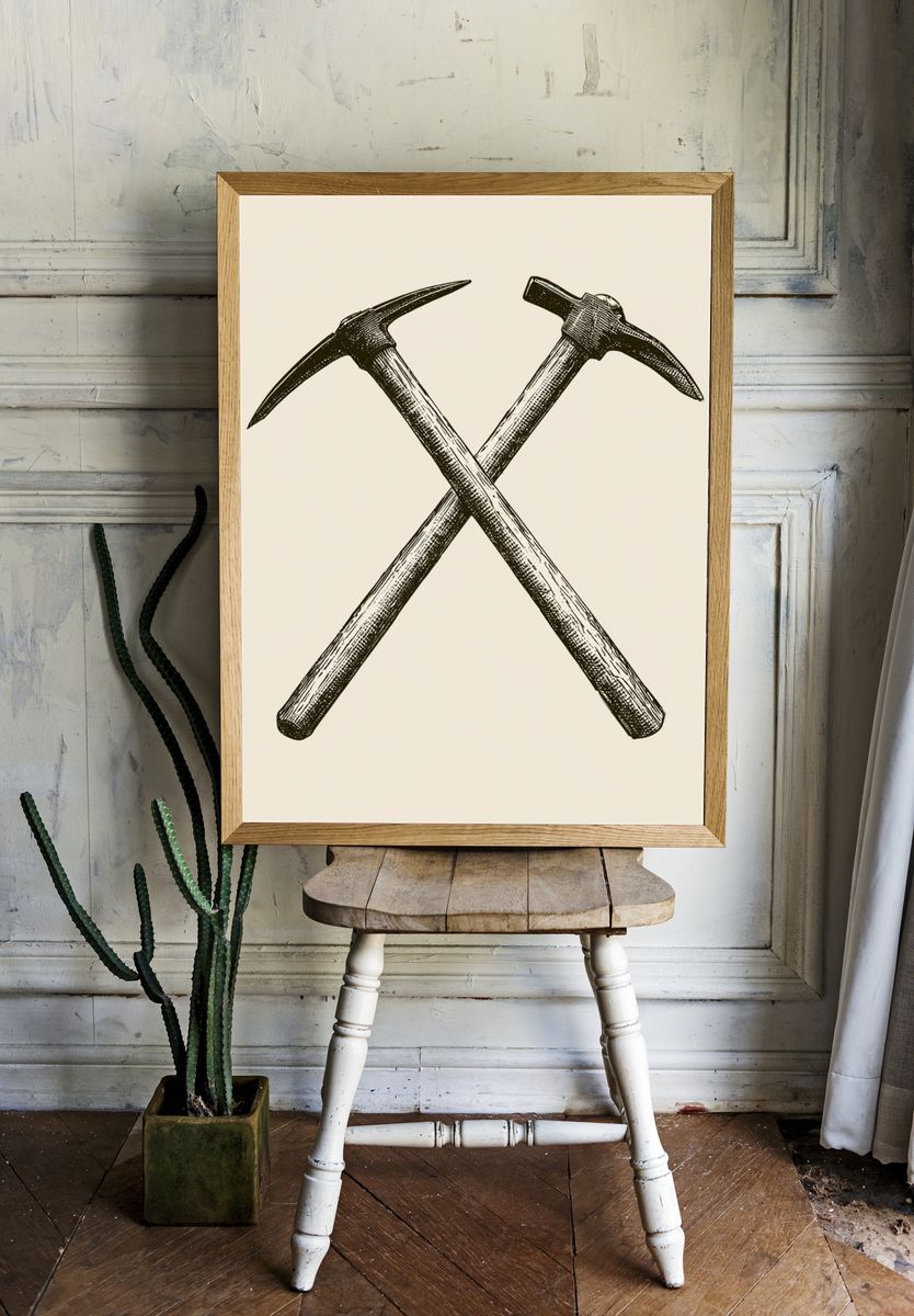 Crossed Pickaxes Vintage Print. room preview