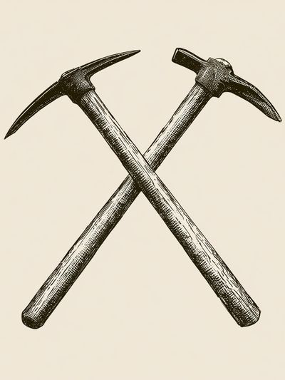 Crossed Pickaxes Vintage Print.