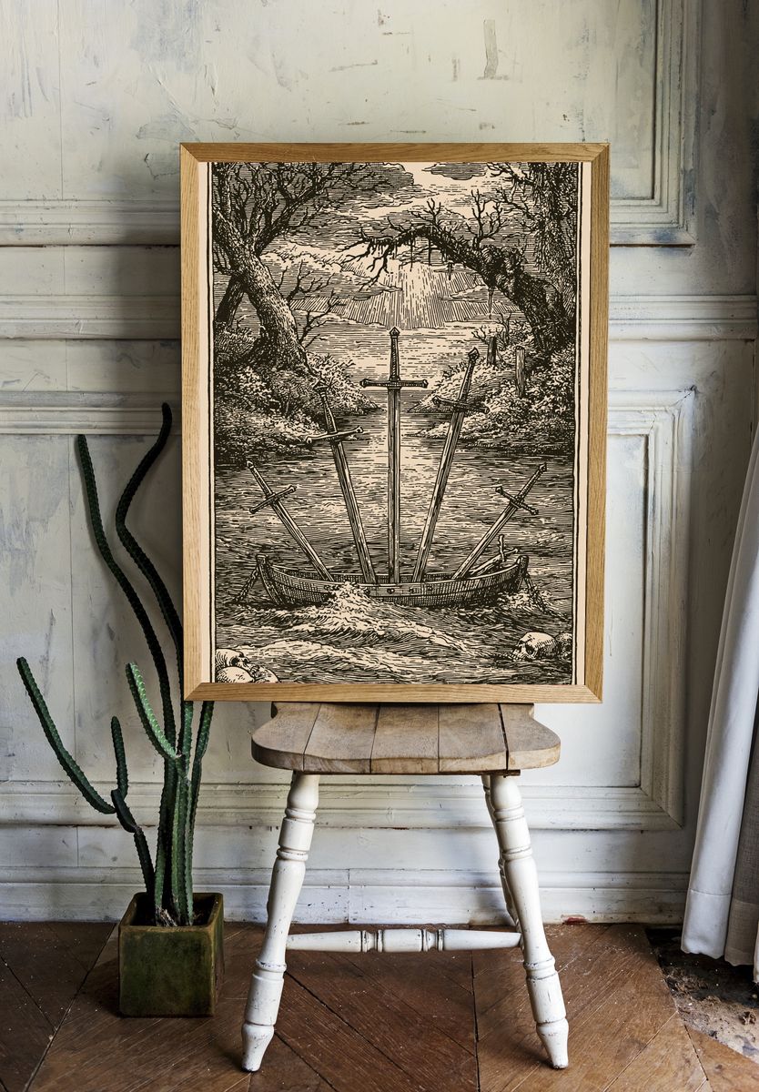 Sword Boat River Vintage Print. room preview