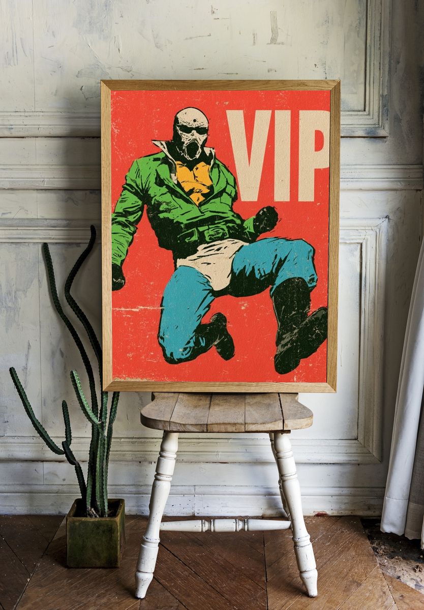 Masked Punk Figure Vintage Print. room preview