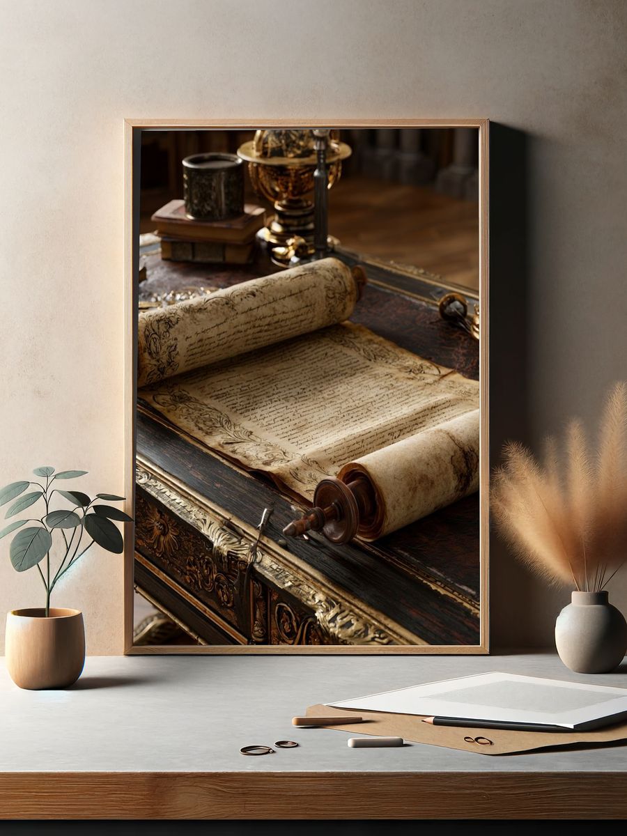 Antique Scroll Still Life Poster. — room view 2