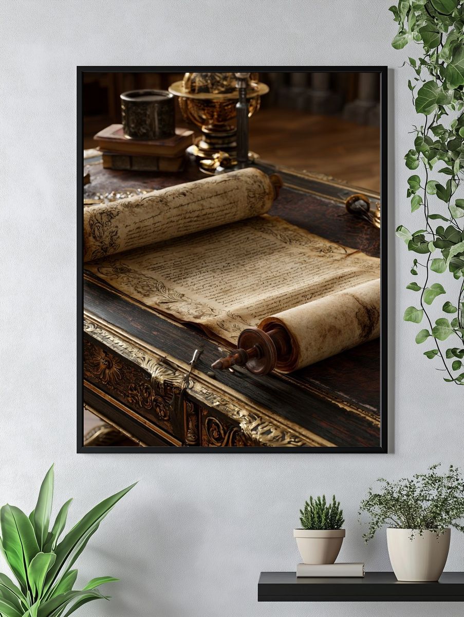 Antique Scroll Still Life Poster. — room view 4