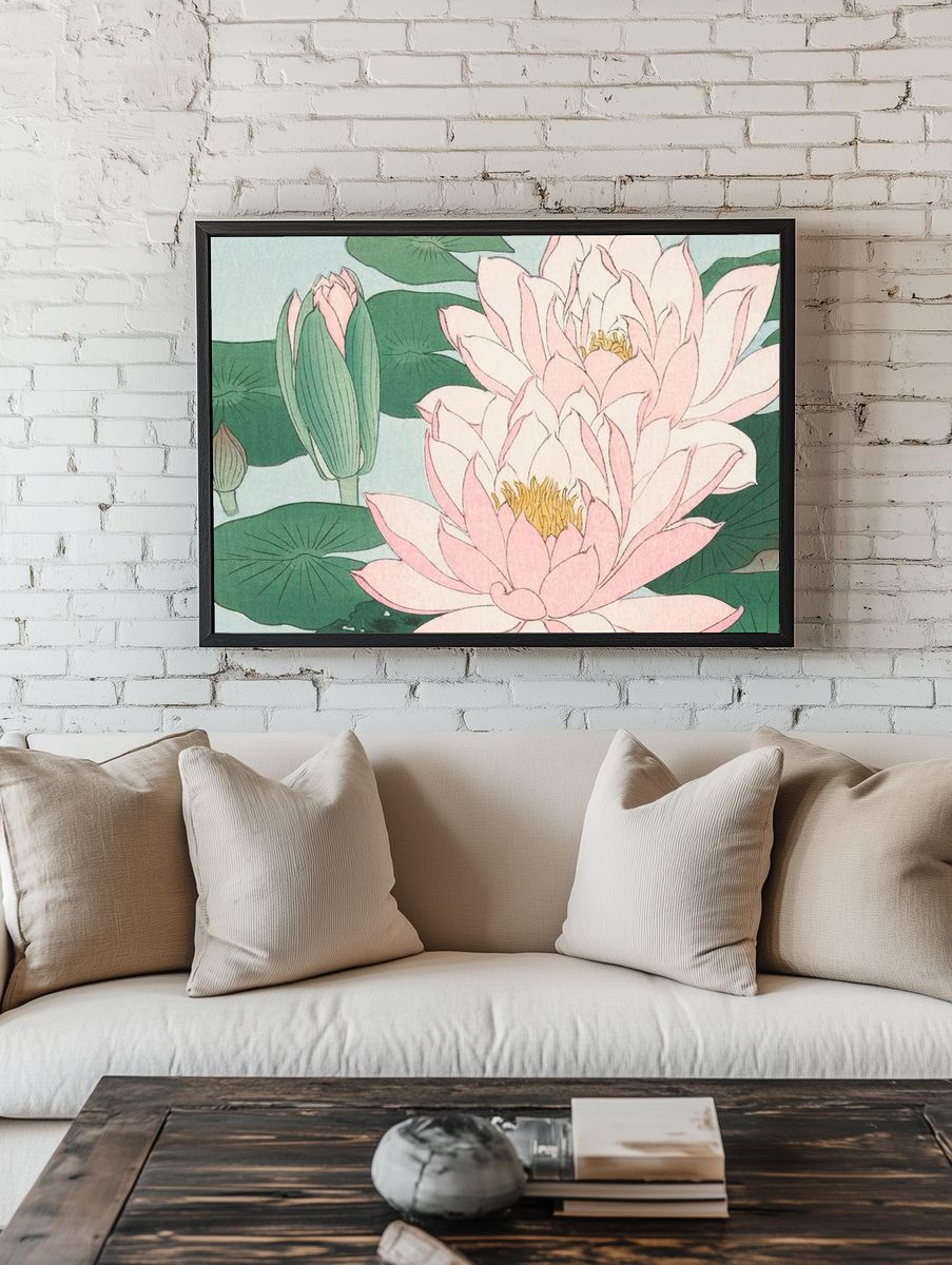 Lotus Flowers — Vintage Print. — room view 1