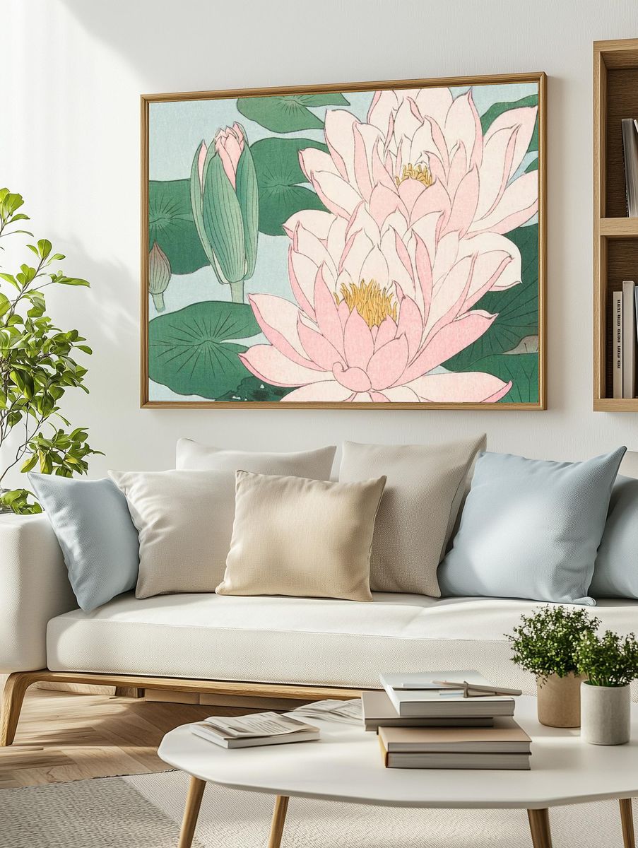 Lotus Flowers — Vintage Print. — room view 2
