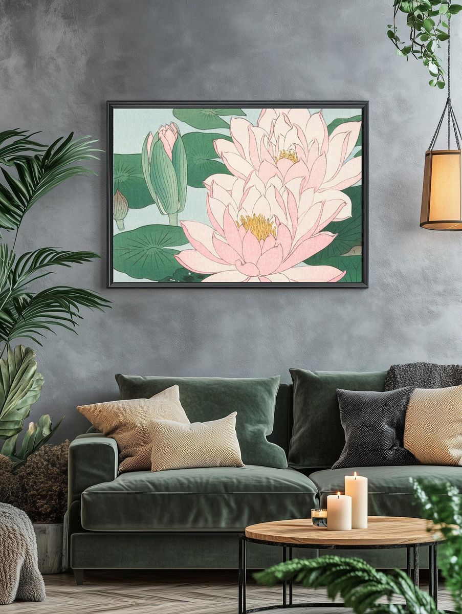 Lotus Flowers — Vintage Print. — room view 4