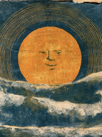 Sun and Waves Vintage Print.