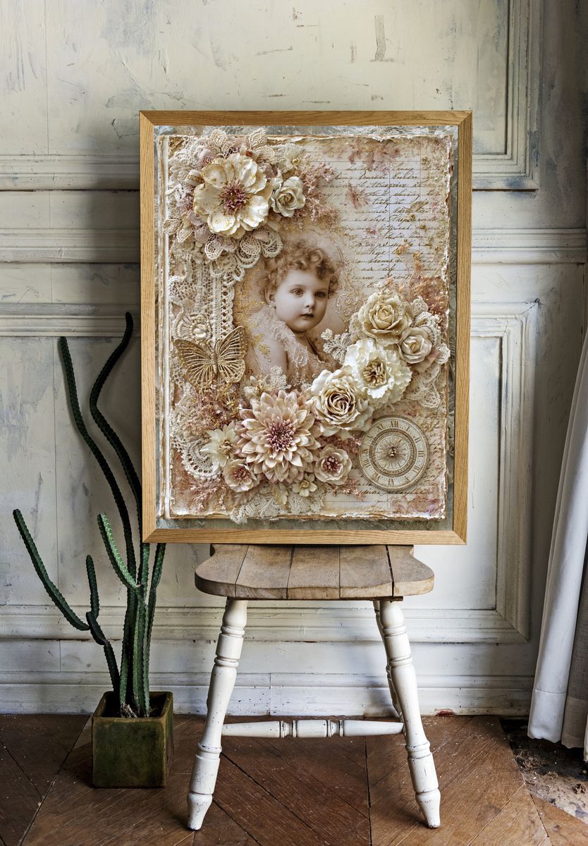 Vintage Cherub Floral Collage Poster. room preview