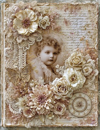 Vintage Cherub Floral Collage Poster.