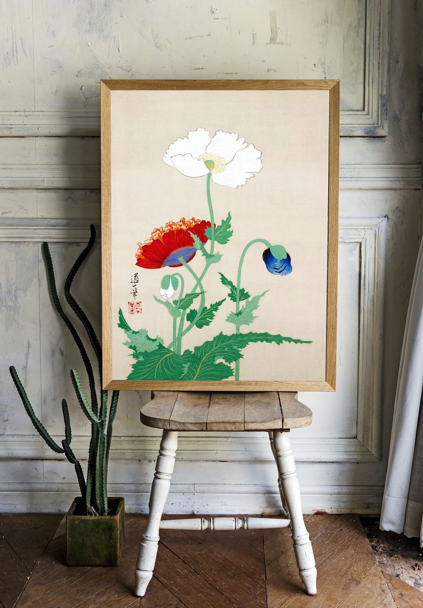 Poppy Flowers — Vintage Print. room preview