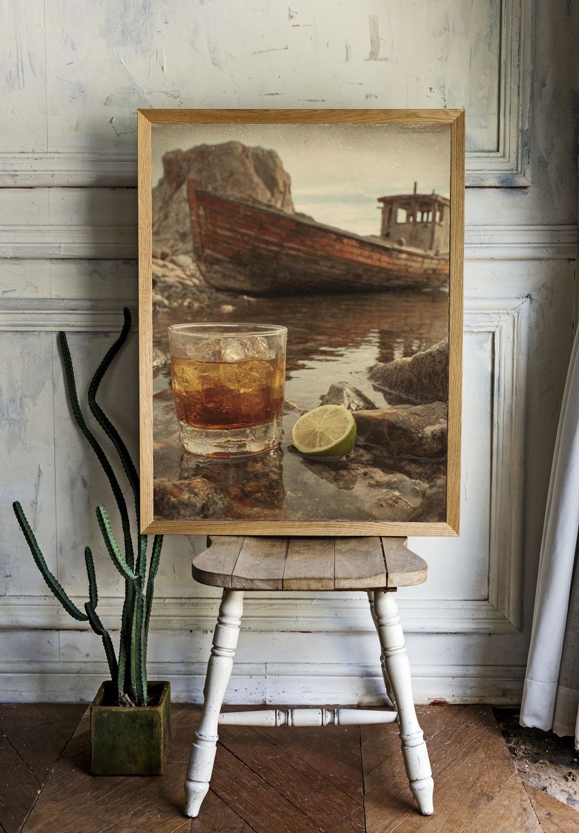 Whiskey by the Shore Vintage Print room preview