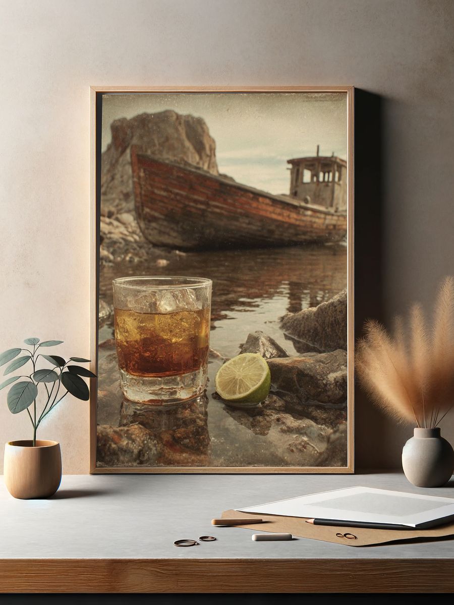 Whiskey by the Shore Vintage Print. — room view 2