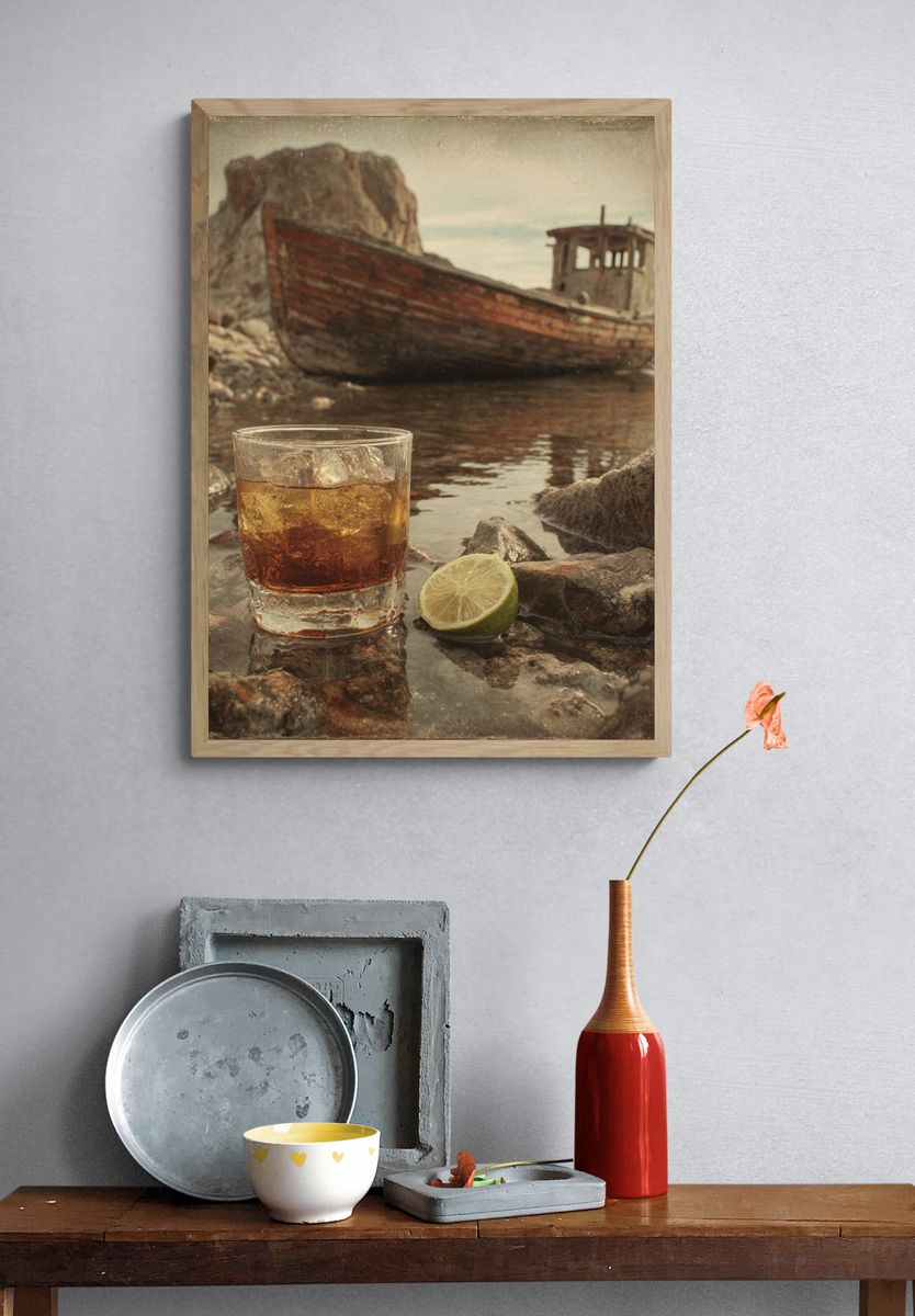 Whiskey by the Shore Vintage Print. — room view 3