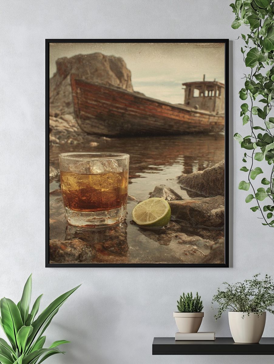 Whiskey by the Shore Vintage Print. — room view 4