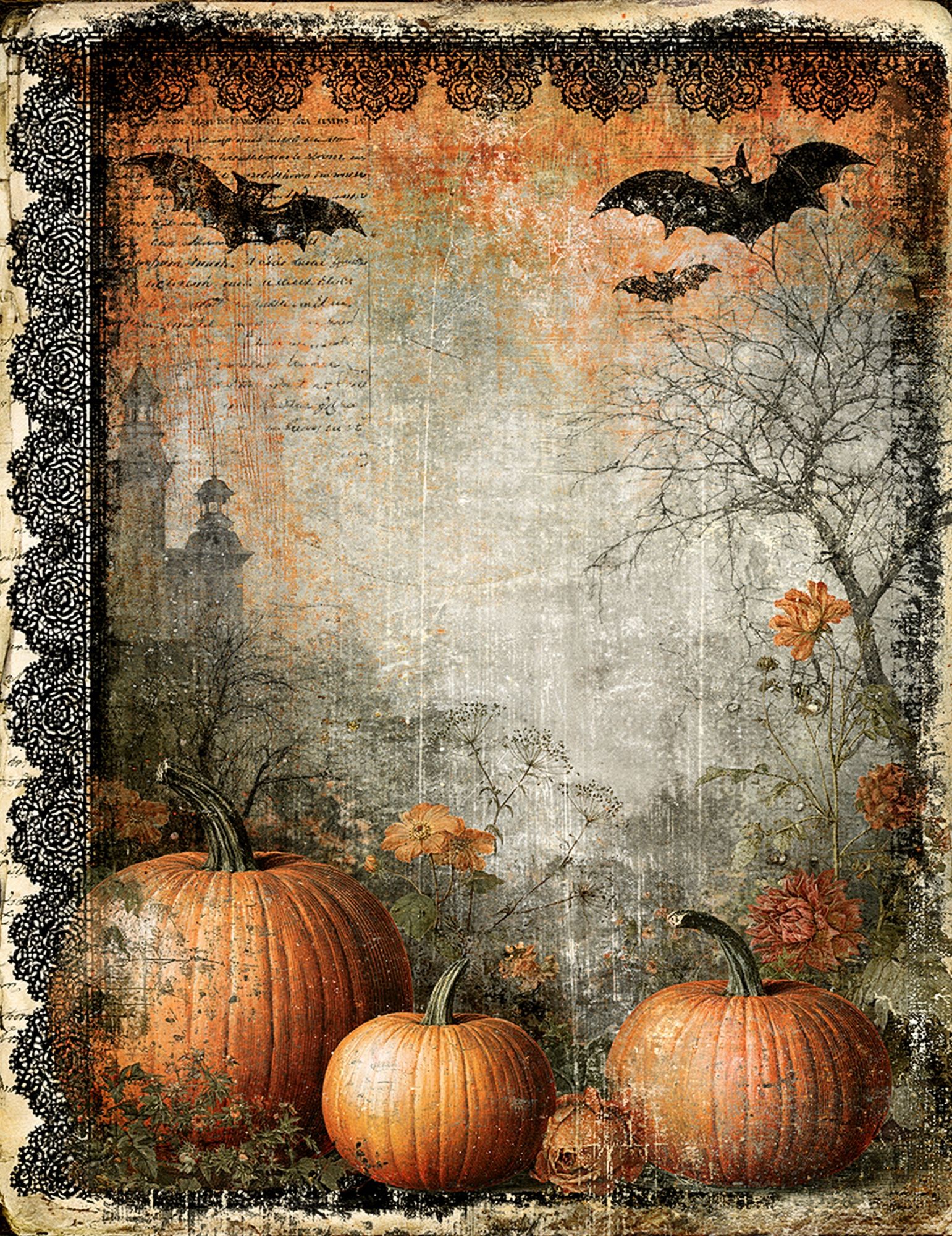 Halloween Pumpkins Vintage Print. poster detail