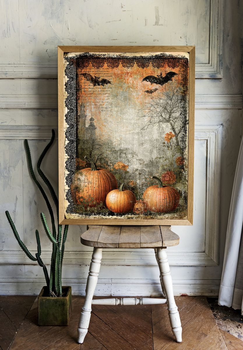 Halloween Pumpkins Vintage Print. — room view 1