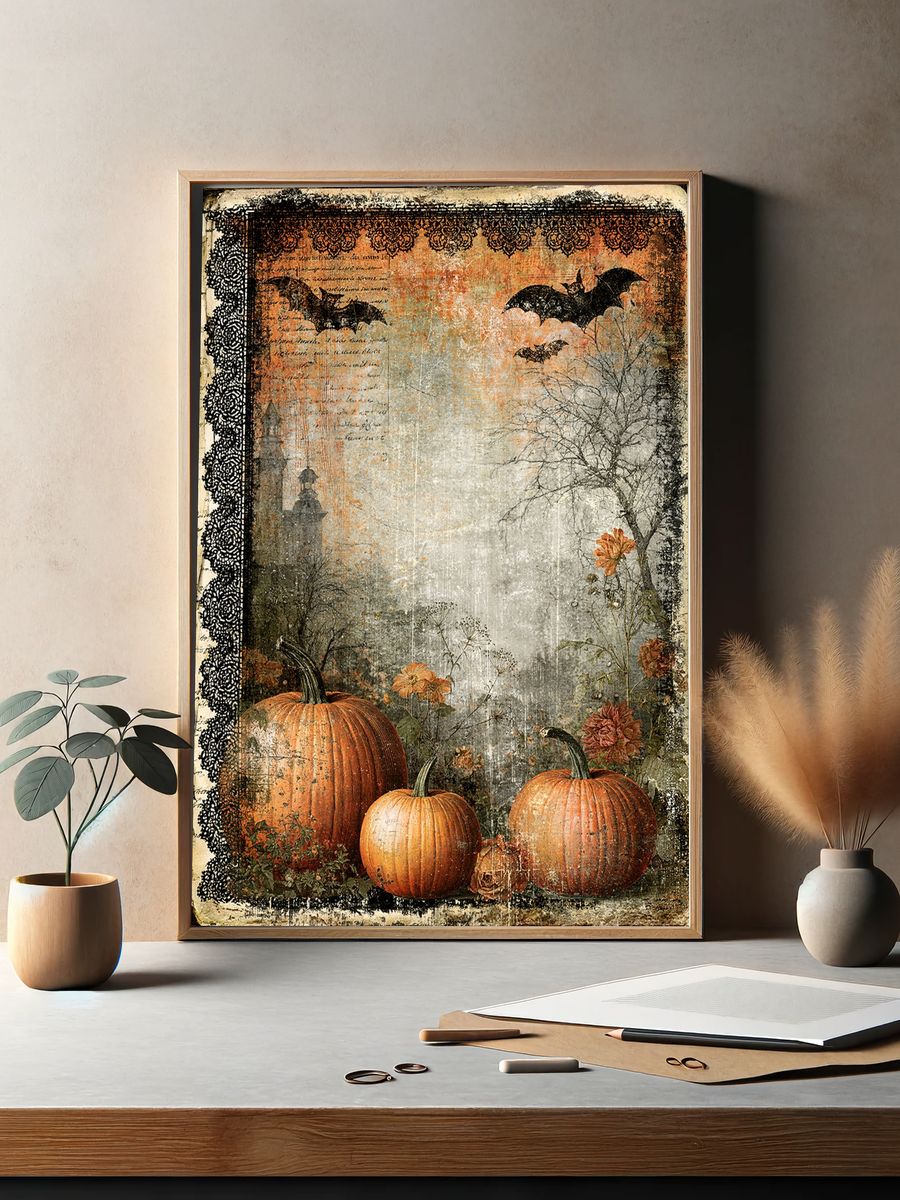 Halloween Pumpkins Vintage Print. — room view 2