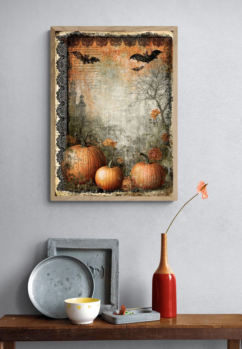 Halloween Pumpkins Vintage Print. — room view 3