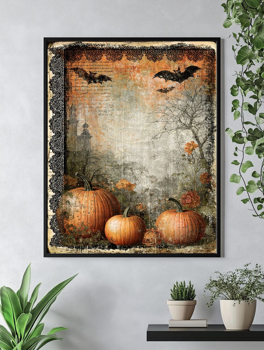 Halloween Pumpkins Vintage Print. — room view 4