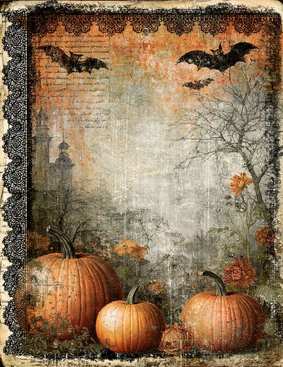 Halloween Pumpkins Vintage Print.