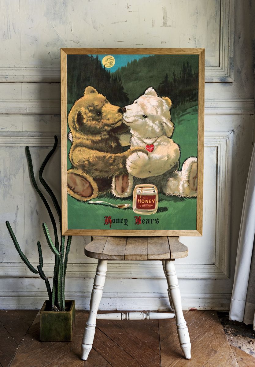 Aesthetic cute teddy bear print. room preview