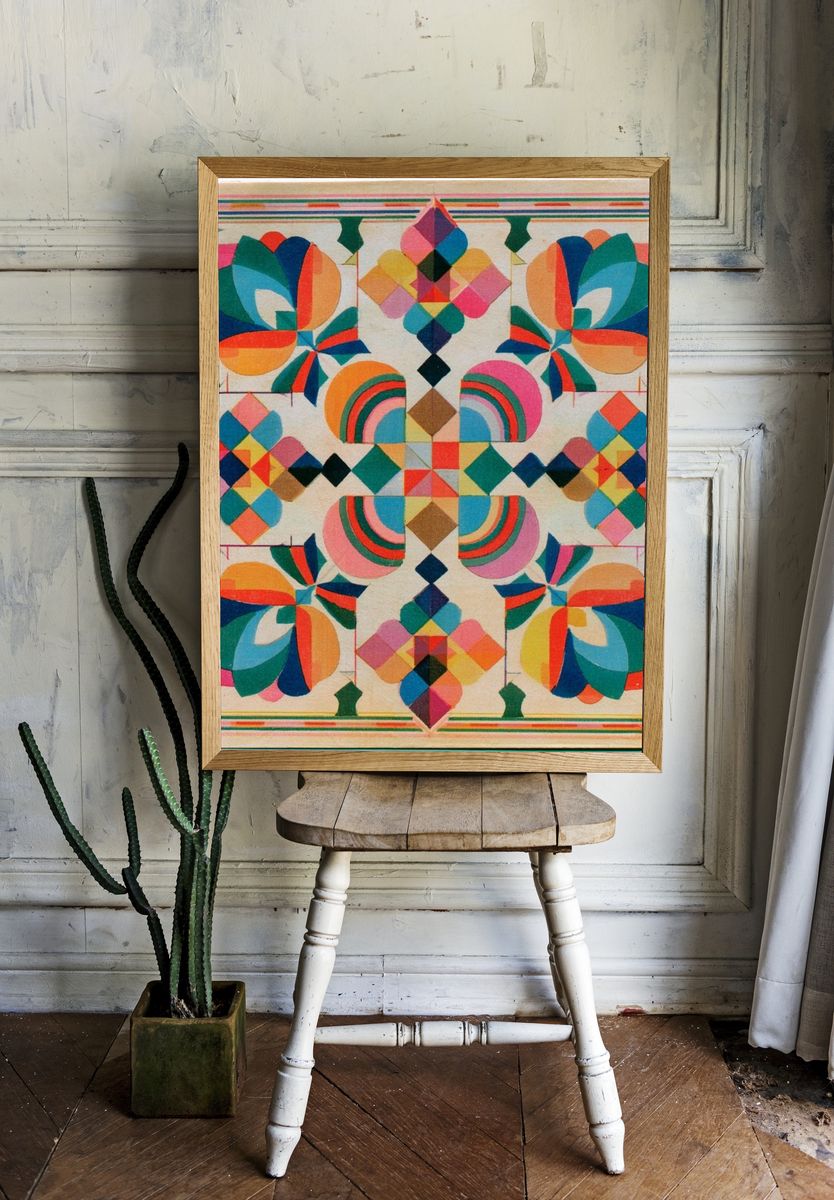 Geometric Floral Pattern Vintage Print. room preview