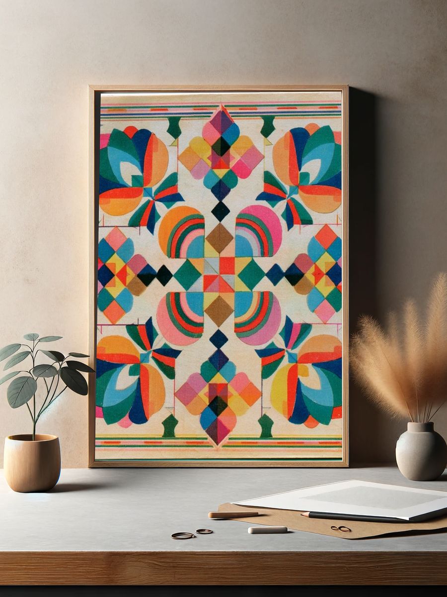 Geometric Floral Pattern Vintage Print. — room view 2