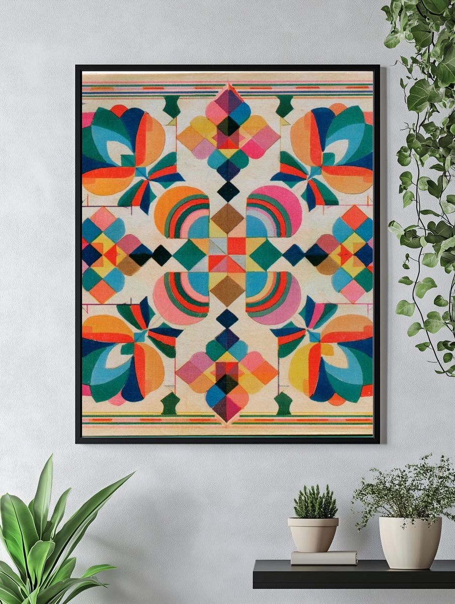 Geometric Floral Pattern Vintage Print. — room view 4