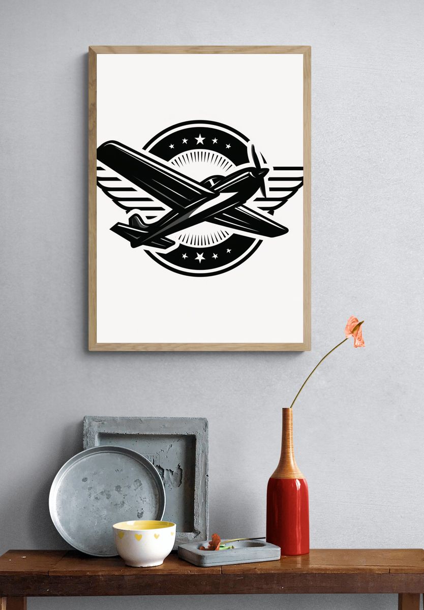 Vintage Airplane Emblem Poster. — room view 3